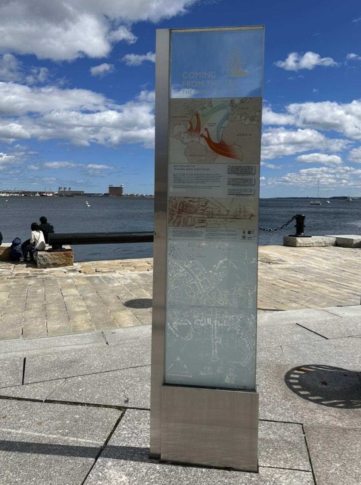 View of the Middle Passage marker overlooking Boston Harbor
