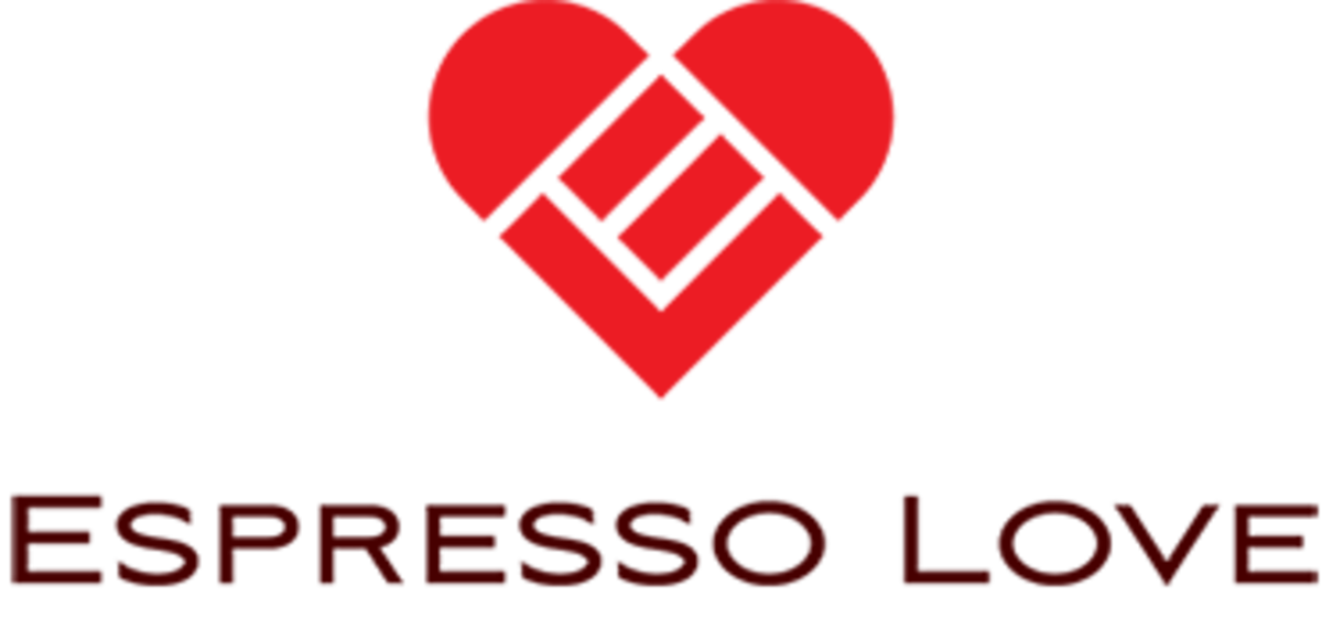 A red heart with an E and L embedded. The words "Espresso Love" are below.
