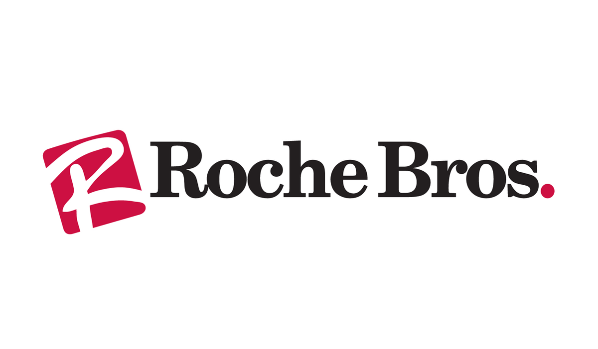Logo for Roche Brothers grocery store uses a stylized "R" and says Roche Bros.