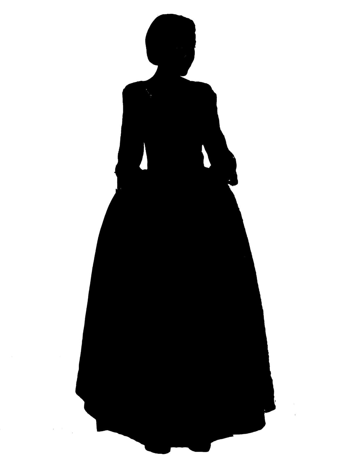 Silhouette of a woman in 18th-century clothing.