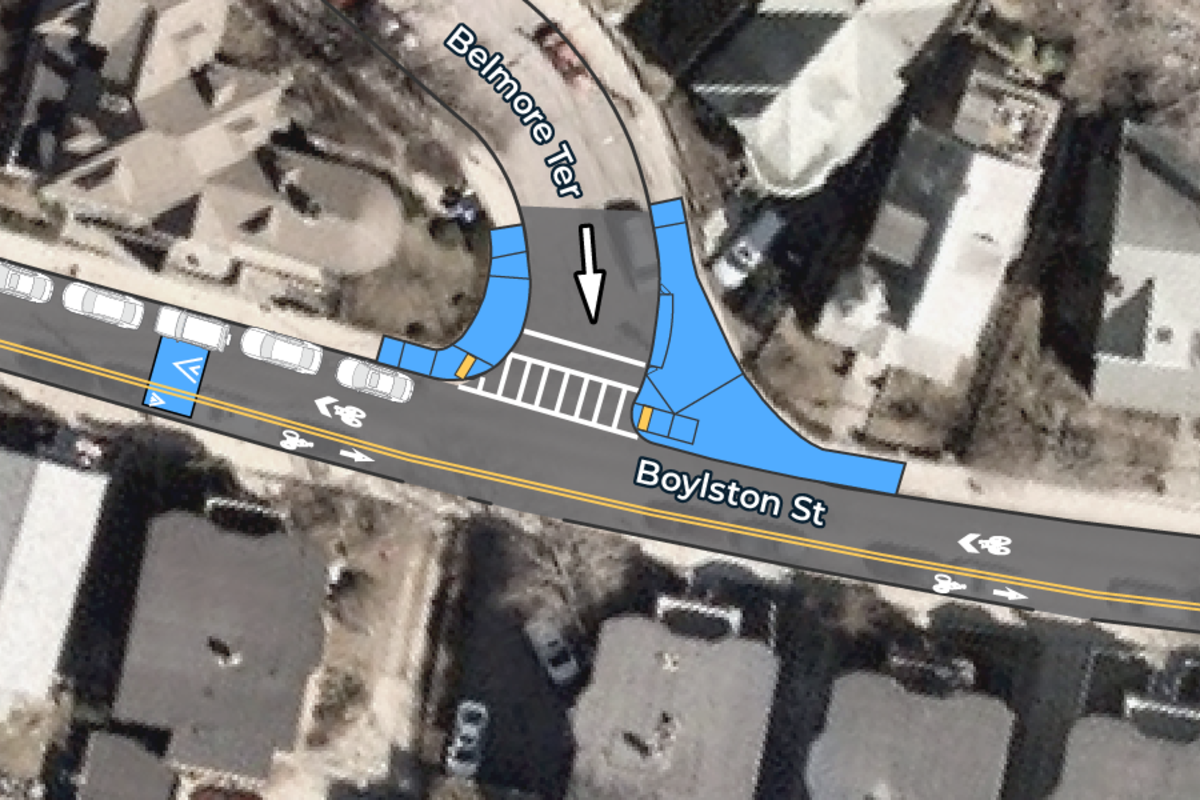 Detail of reconstruction plans for the intersection of Boylston/Belmore