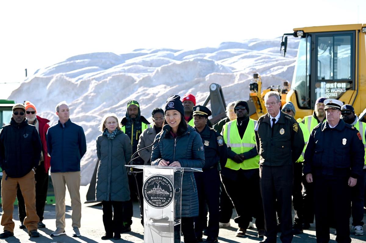 Mayor Wu speaks at a winter press conference.
