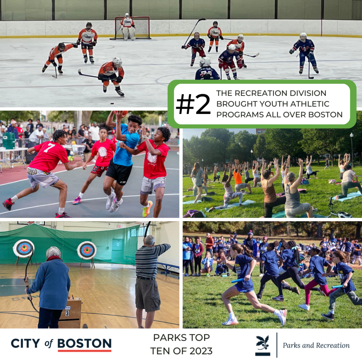 THE RECREATION DIVISION BROUGHT YOUTH ATHLETIC PROGRAMS ALL OVER BOSTON. Hickey, Soccer, Archery, Yoga, and Cross Country.