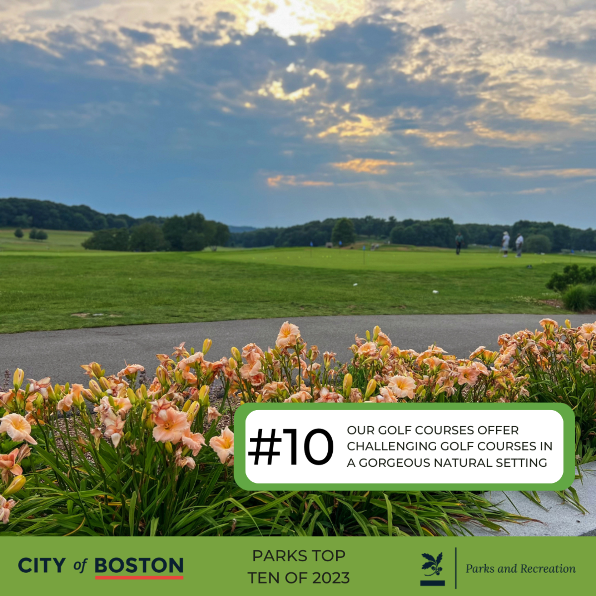 10 . OUR GOLF COURSES OFFER CHALLENGING GOLF COURSES IN A GORGEOUS NATURAL SETTING. Sunset over a golf course.