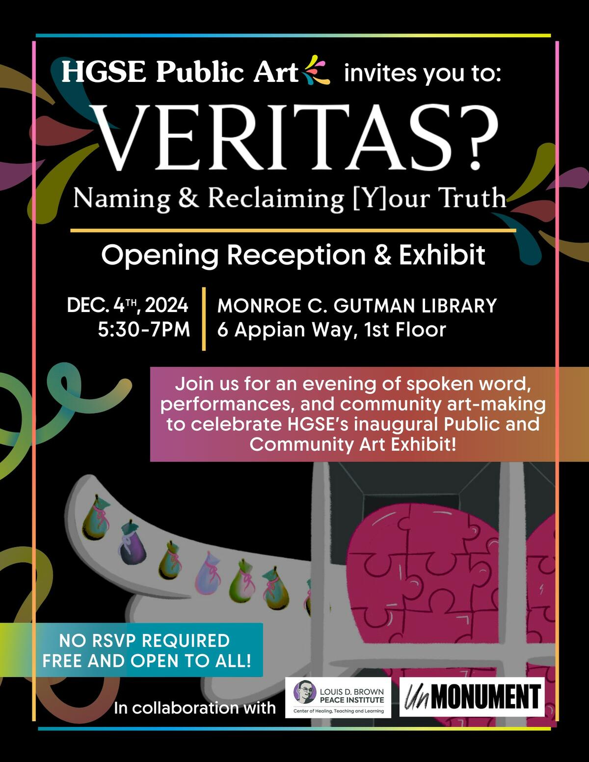Flyer of Veritas Renaming and Reclaiming [Y]our Opening Reception and Exhibit