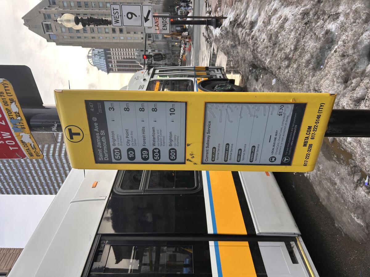 Real Time Arrival display screen at bus stop