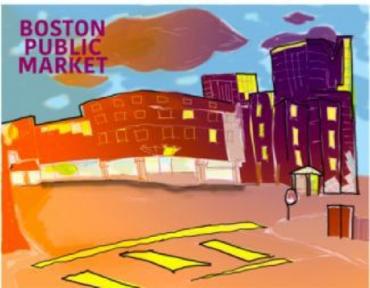A drawing of the Boston Public Market