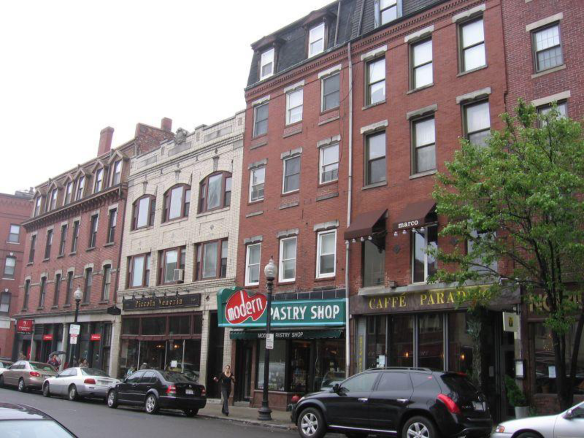 image of the modern pastry store front on hanover street in boston