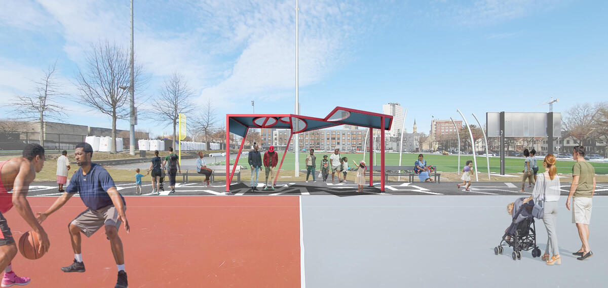 Shaded canopies and sidelines graphics rendering