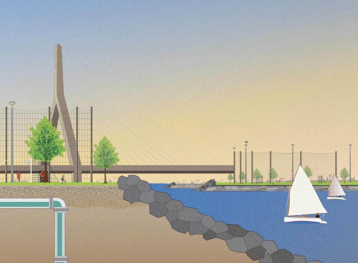 an image of the Zakim Bridge in the background and sailboats on the water in the foreground