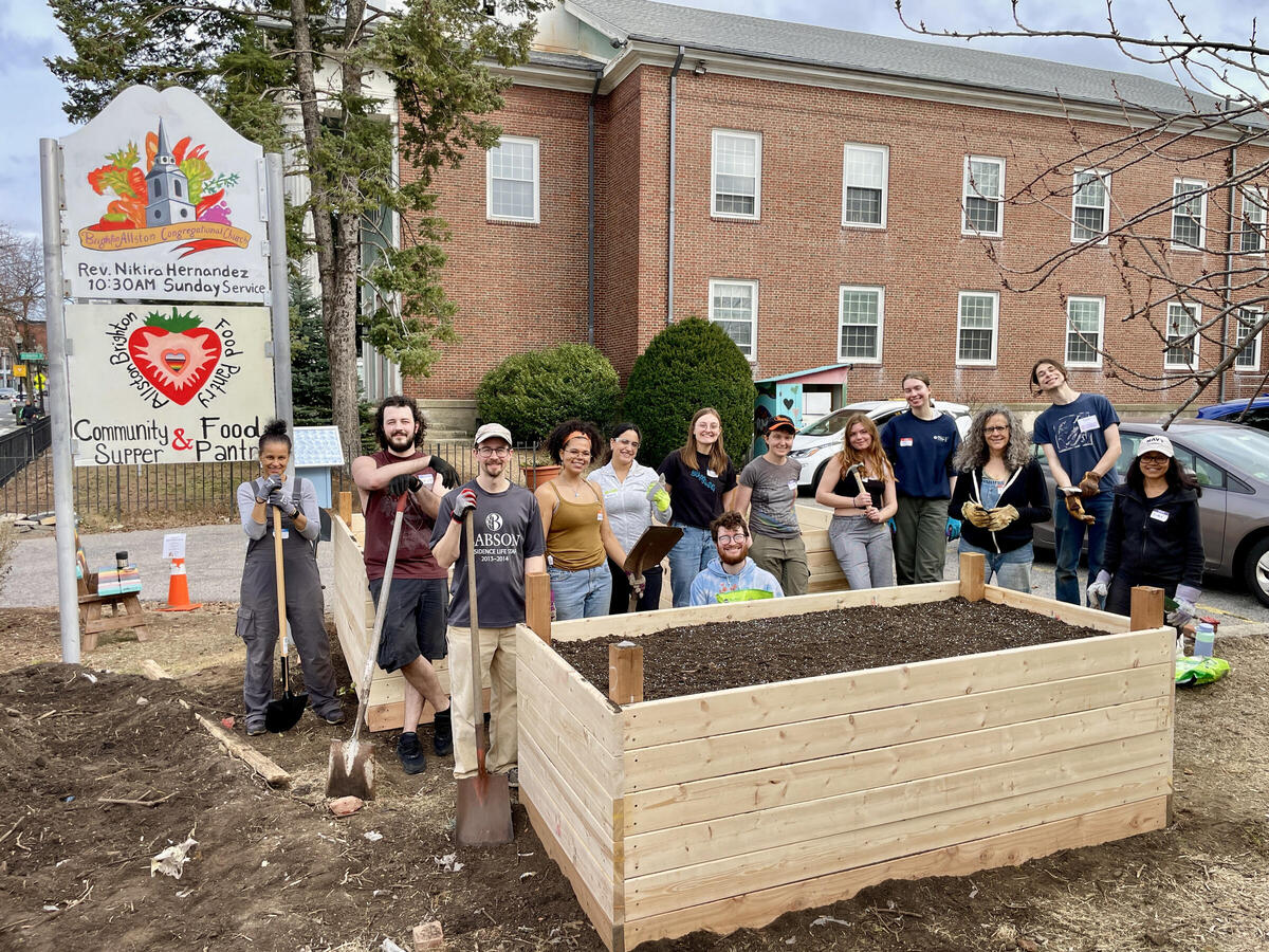 Staff and volunteers at Brighton Allston Congregational Church built 5 raised beds to harvest food for their community fridge. 