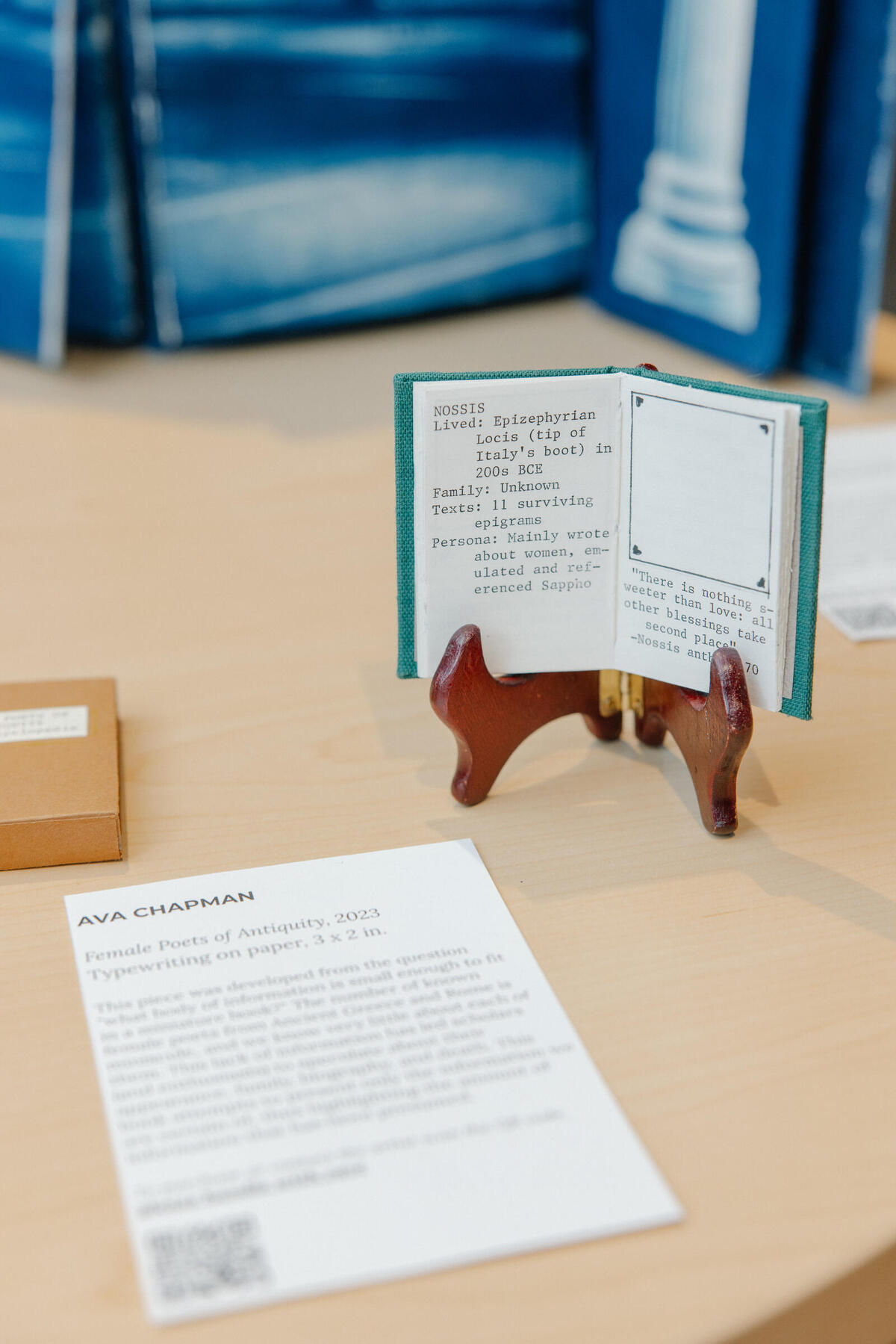 Ava Chapman, Female Poets of Antiquity, 2023, Typewriting on paper, 3 x 2 in.