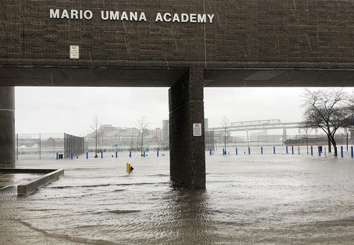Coastal flooding at the Umana School caused by a storm in 2018