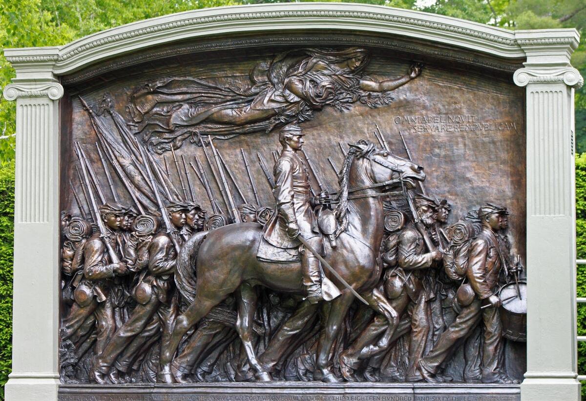 A memorial depicting the 54th Massachusetts Regiment.