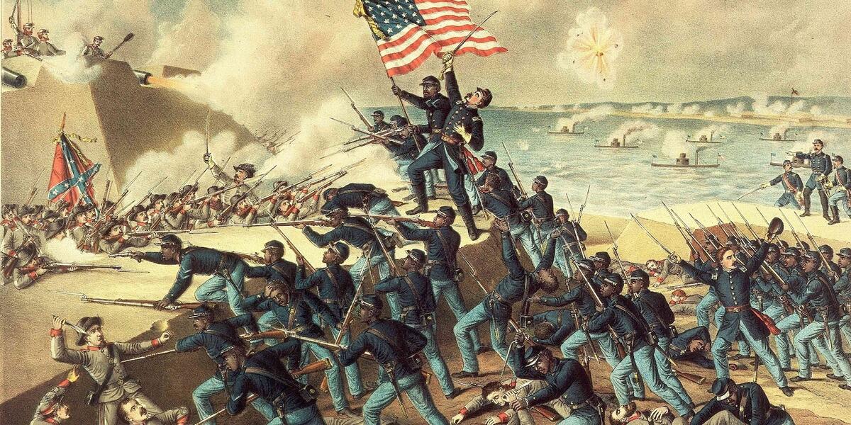 Painting depicting a battle the 54th Massachusetts Regiment fought in.