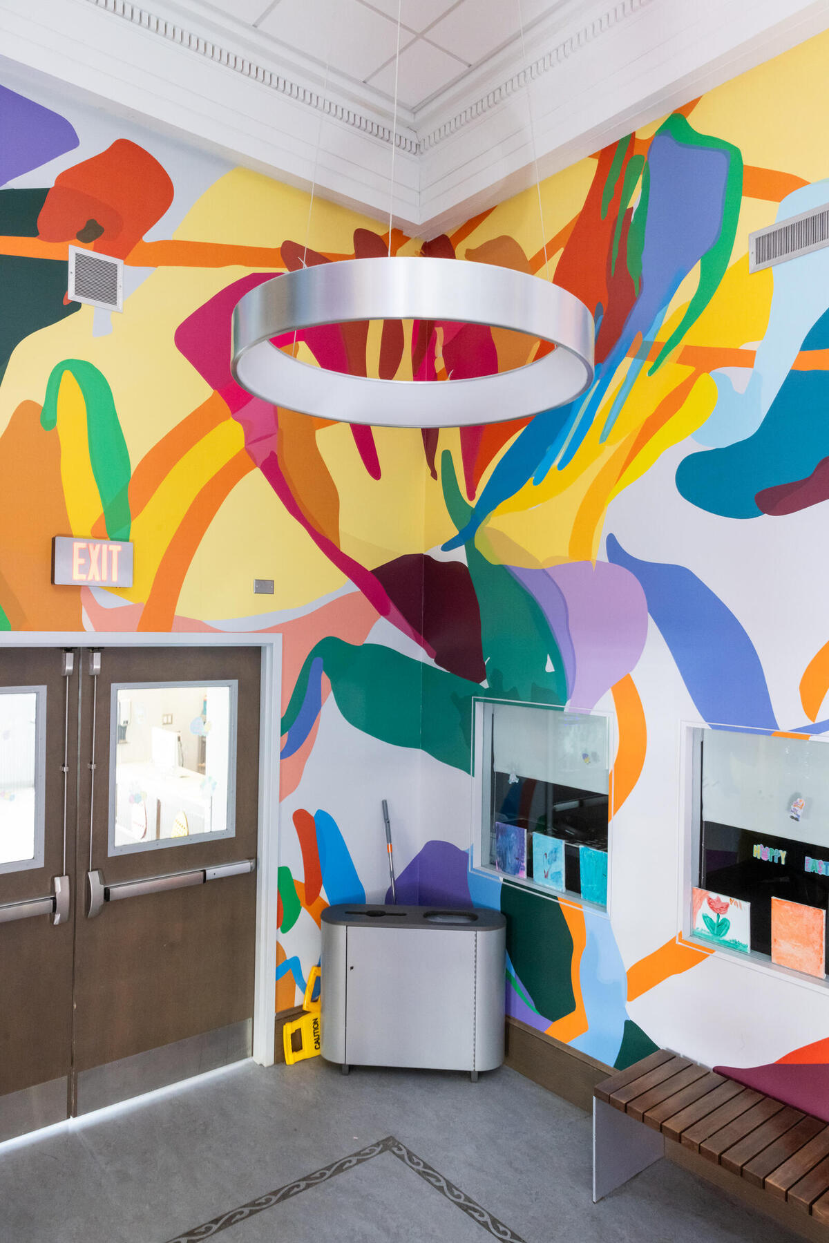 abstract colorful design on walls of civic building