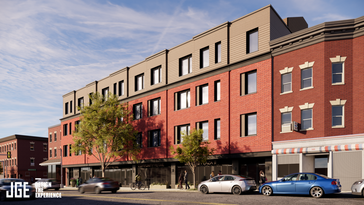 A digital rendering of Marzuq Muhammad Plaza II in Grove Hall