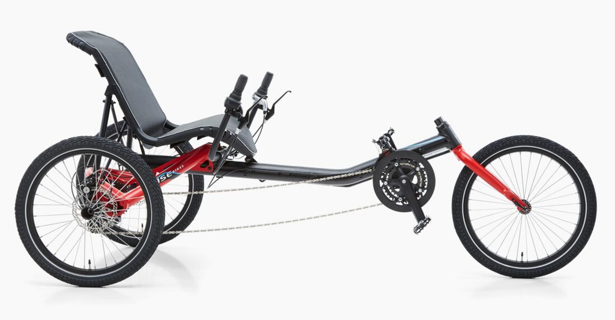 an image of adaptive semi recumbent bike Hase TriGo that can also be converted to a tandem by connecting it to another Hase