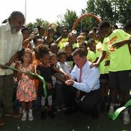 Image for mayor walsh celebrates the reopening in the south end with local children 