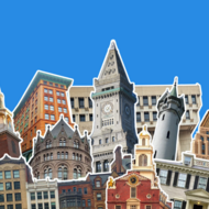 Graphic of different Landmark Buildings in Boston