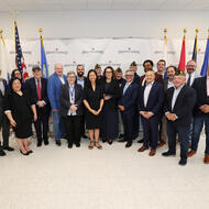 Mayor Michelle Wu attends a press conference at Brighton Marine announcing a new funding partnership with Boston Veterans Services.