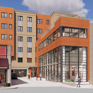 Digital rendering of the renovation and construction of Columbia Crossing, a new mixed-use, transit-oriented development in Upham’s Corner.