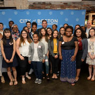 Image for mayor walsh with students