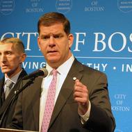 Image for mayor walsh at a 2015 press conference on snow removal