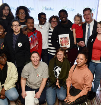 Image for mayor walsh with constituents at a press conference