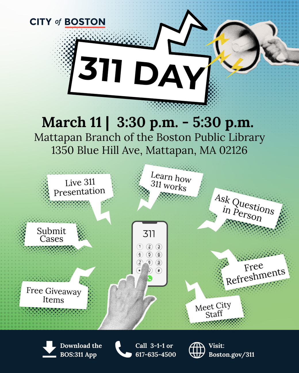 311 Day on March 11 at BPL Mattapan Invitation