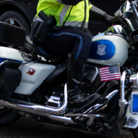 A Boston Police officer on a motorcycle