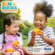 two kids eat fruit to promote sun bucks summer